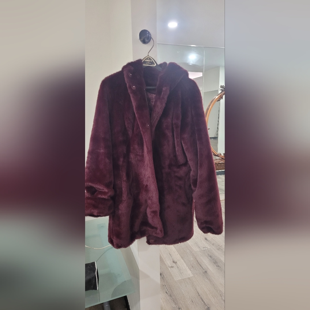 Regal Plush Burgundy Women's Coat